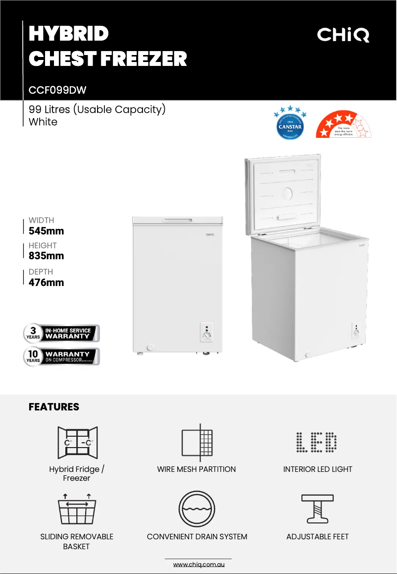 Page 1 de la notice Fiche technique CHiQ CCF099DW