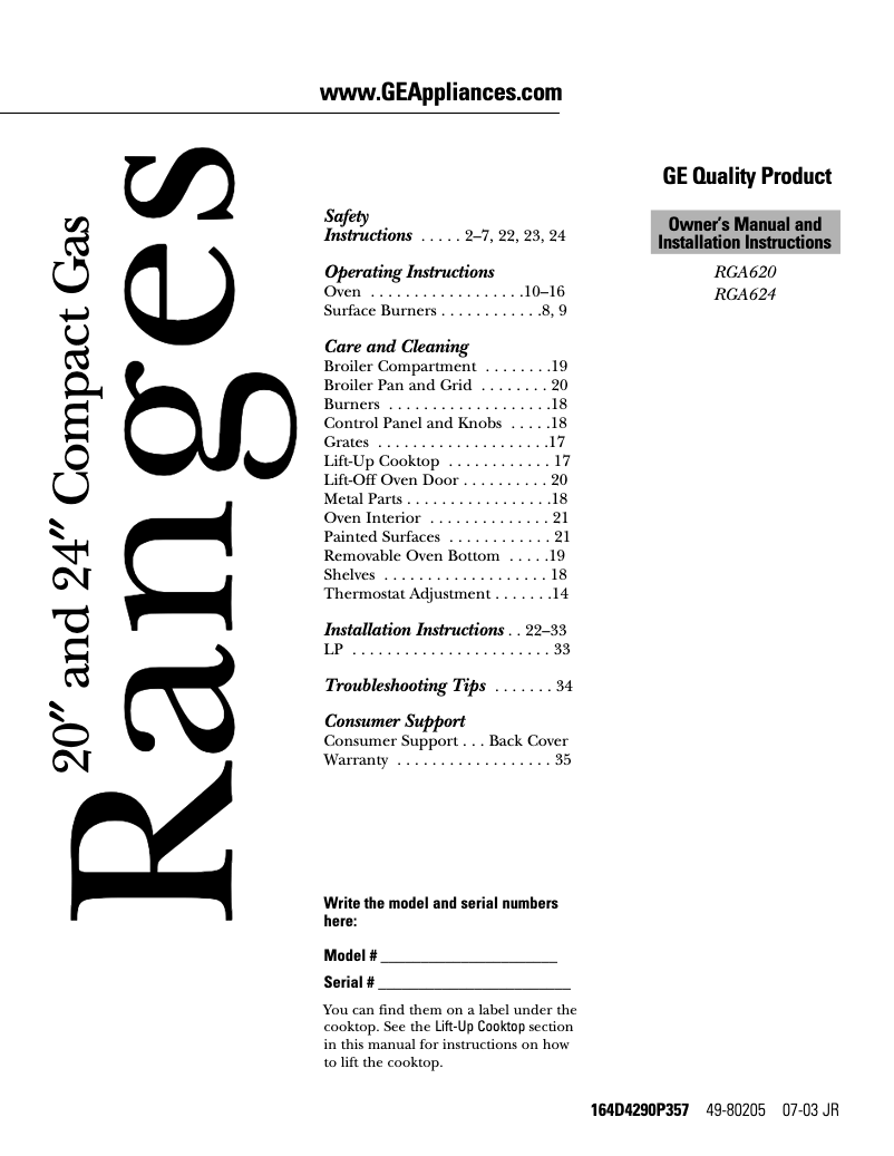 Page n°1 - Guide d'installation Hotpoint RGA620EFWH