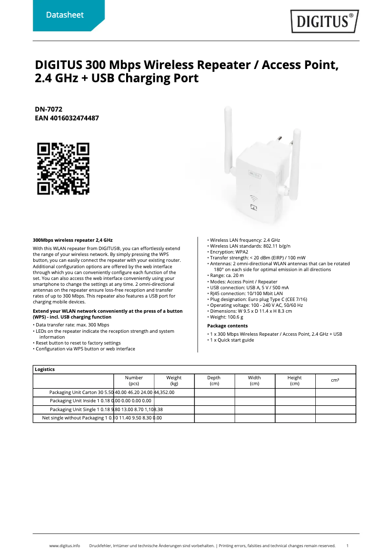 Page n°1 - Fiche technique Digitus DN-7072