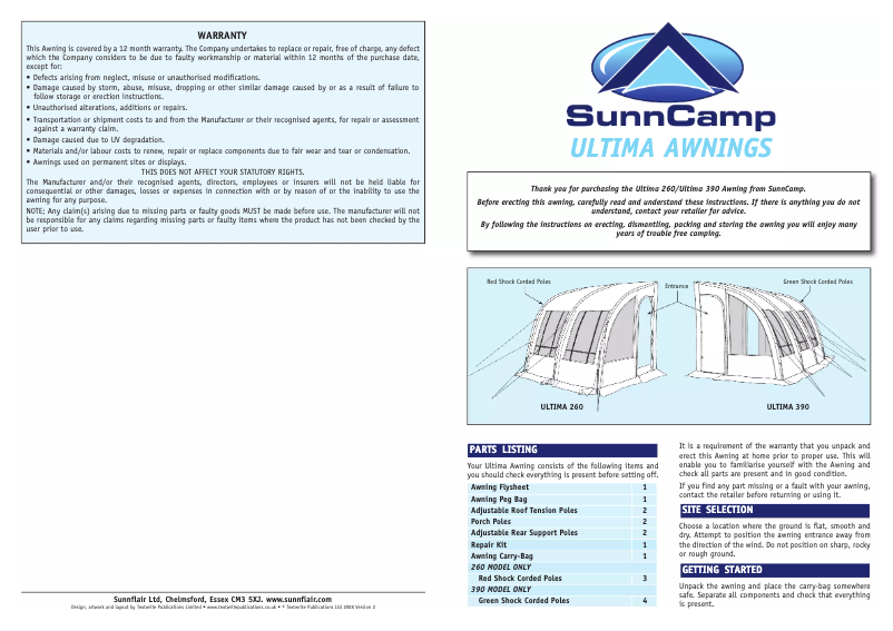Page 1 de la notice Manuel utilisateur SunnCamp Ultima 260