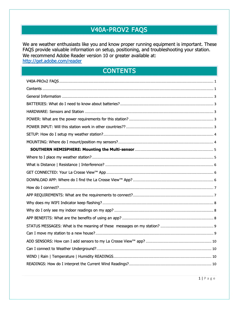 Page n°1 - FAQ La Crosse Technology V40A-PROV2