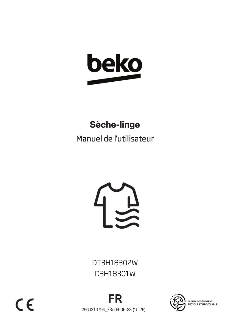 Page 1 de la notice Manuel utilisateur Beko D3H18301W