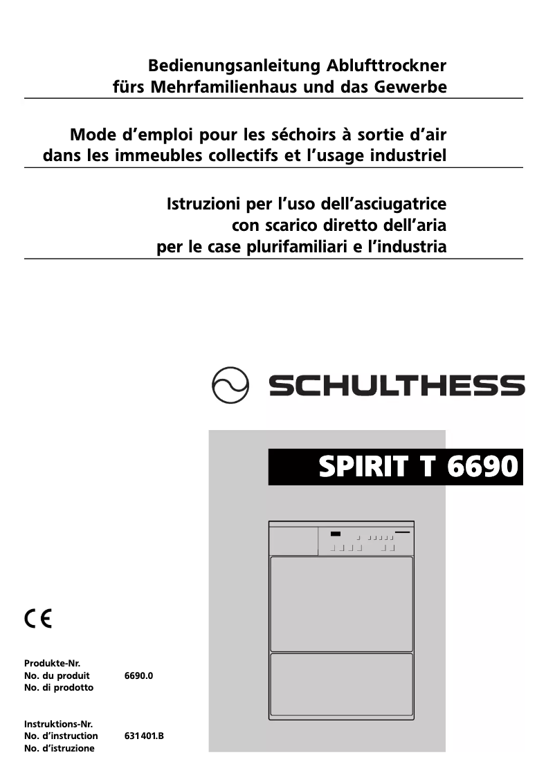 Page n°1 - Manuel utilisateur Schulthess Spirit T 6690