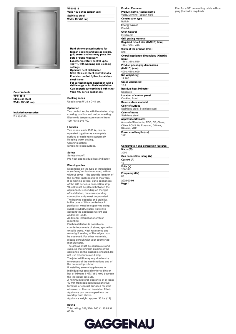 Image de la première page du manuel de l'appareil VP414611