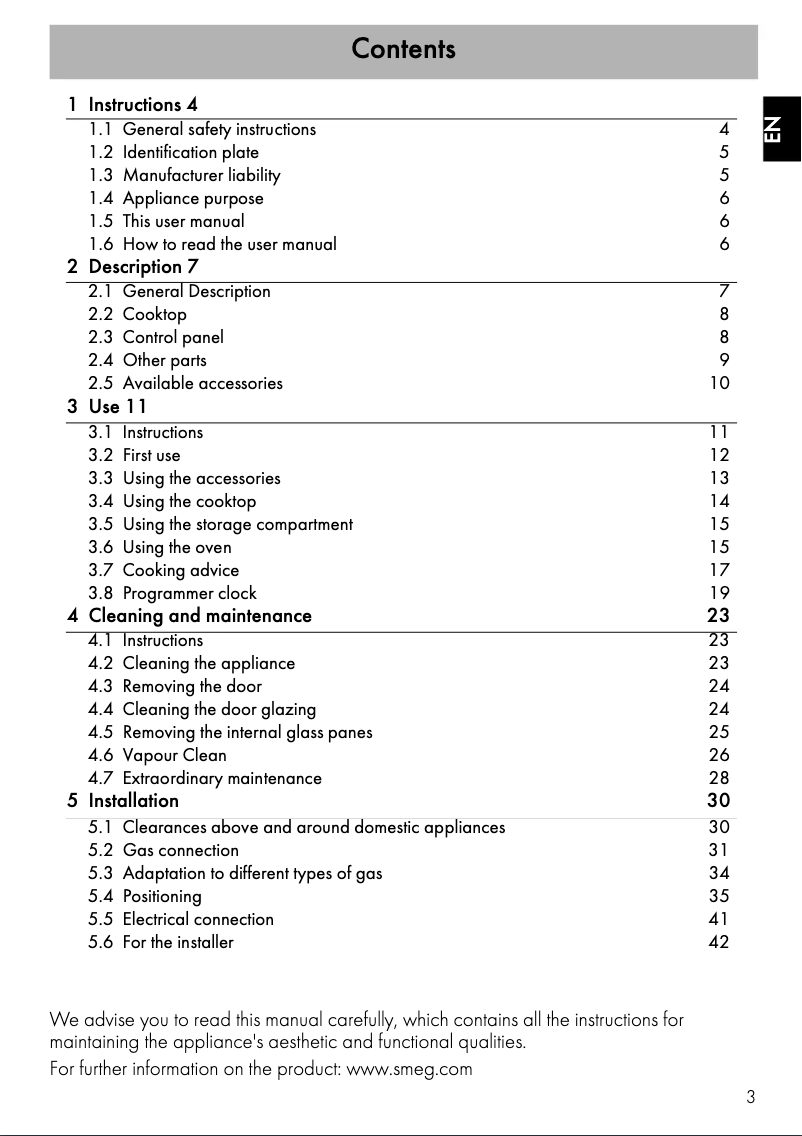Page 1 de la notice Manuel utilisateur Smeg CS95GMXNA