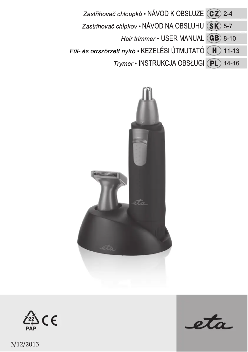 Page 1 de la notice Manuel utilisateur Eta 3341 90000