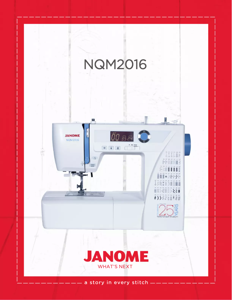 Page 1 de la notice Fiche technique Janome National Quilt Museum 25th Anniversary Edition