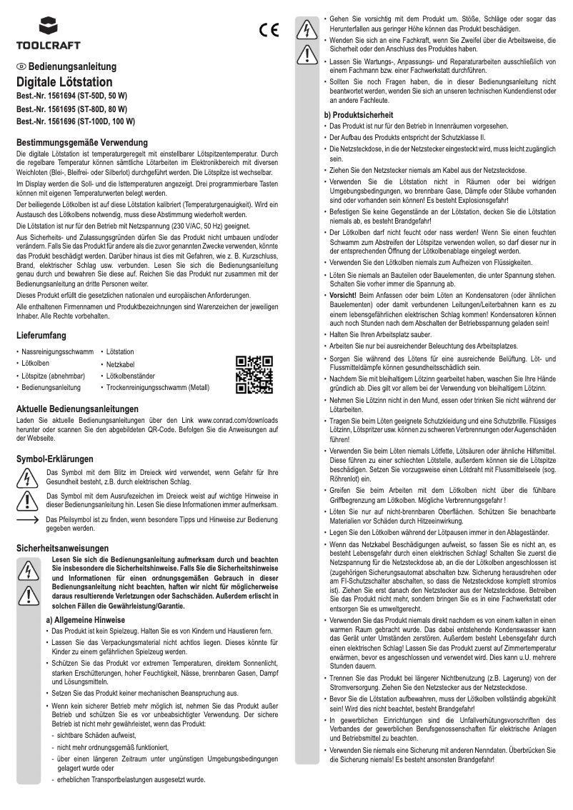 Page n°1 - Manuel utilisateur Toolcraft ST-100D
