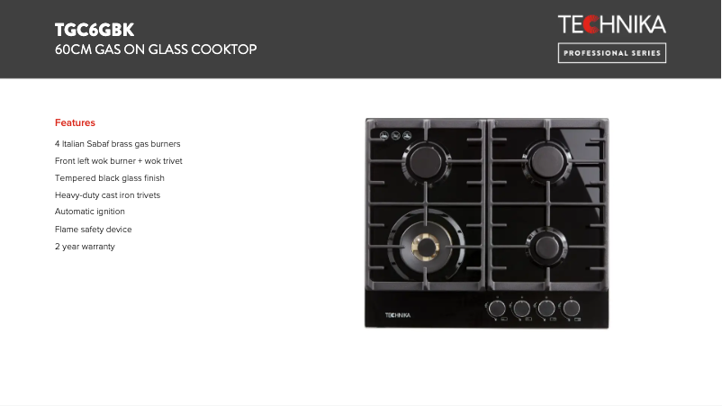 Page 1 de la notice Fiche technique Technika TGC6GBK