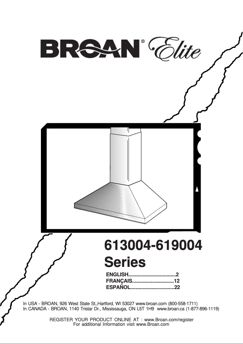 Page 1 de la notice Guide d'installation Broan Elite 619004