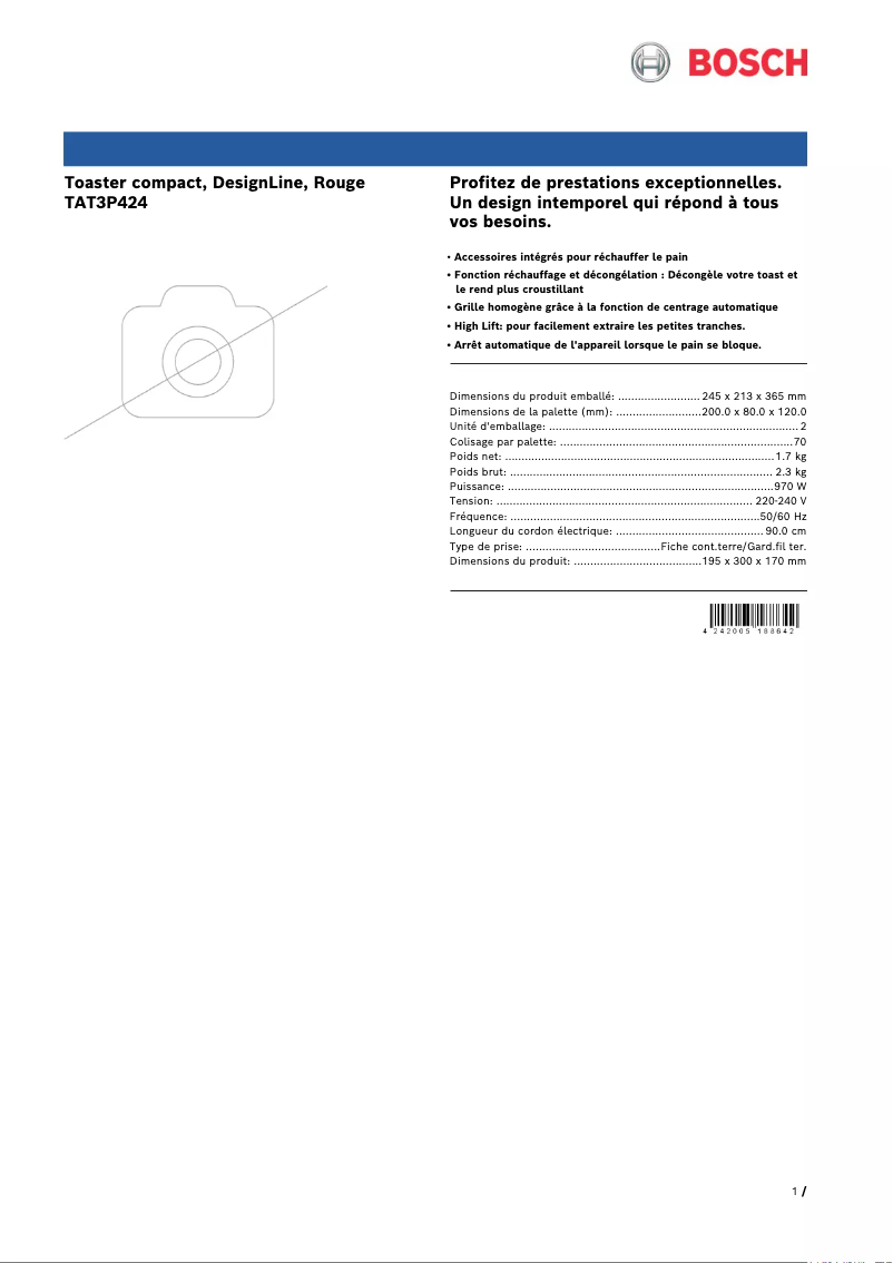 Página 1 del manual Ficha técnica Bosch TAT3P424