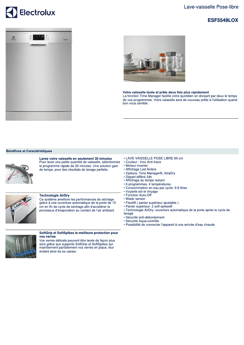 Page n°1 - Fiche technique Electrolux ESF5549LOX