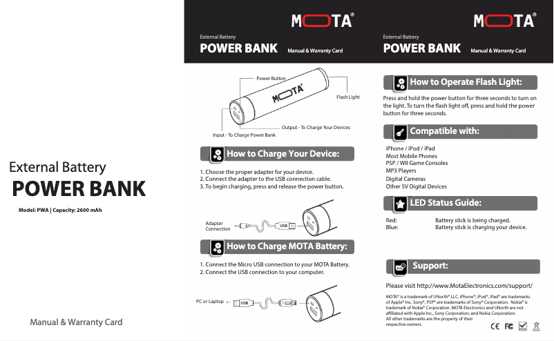 Page n°1 - Manuel utilisateur MOTA PWA-SLVR