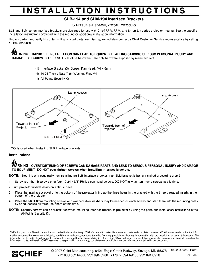 Page 1 de la notice Manuel utilisateur Chief SLM194