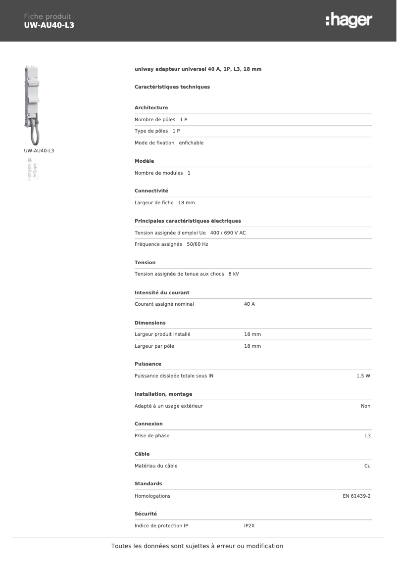 Image de la première page du manuel de l'appareil UW-AU40-L3