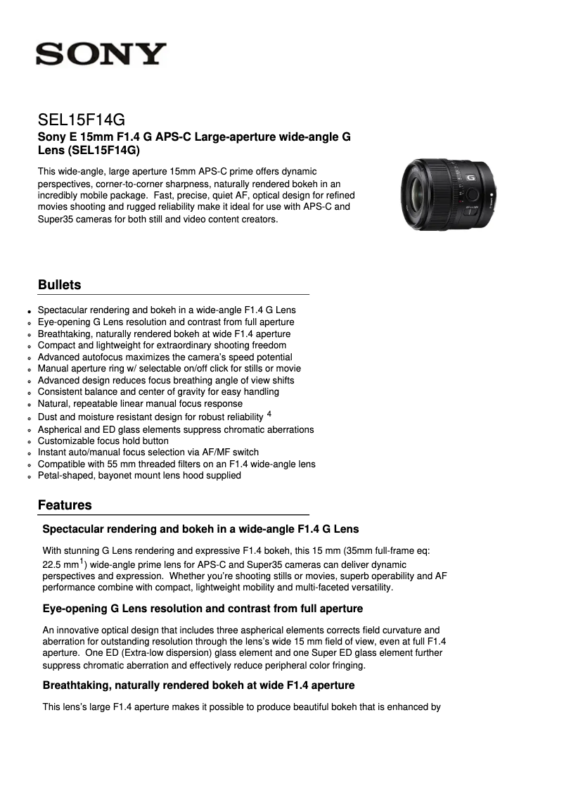 Image de la première page du manuel de l'appareil E 15mm SEL15F14G