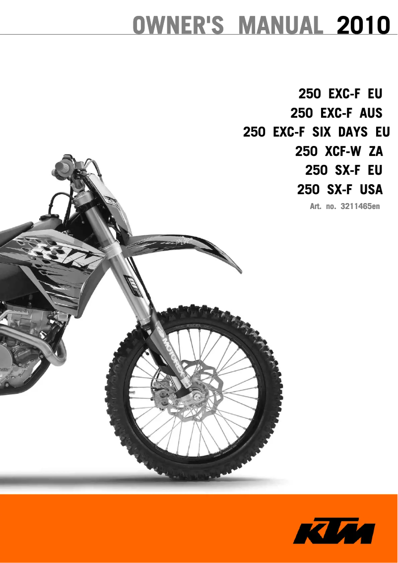 Image de la première page du manuel de l'appareil 250 EXC-F Six Days (2010)