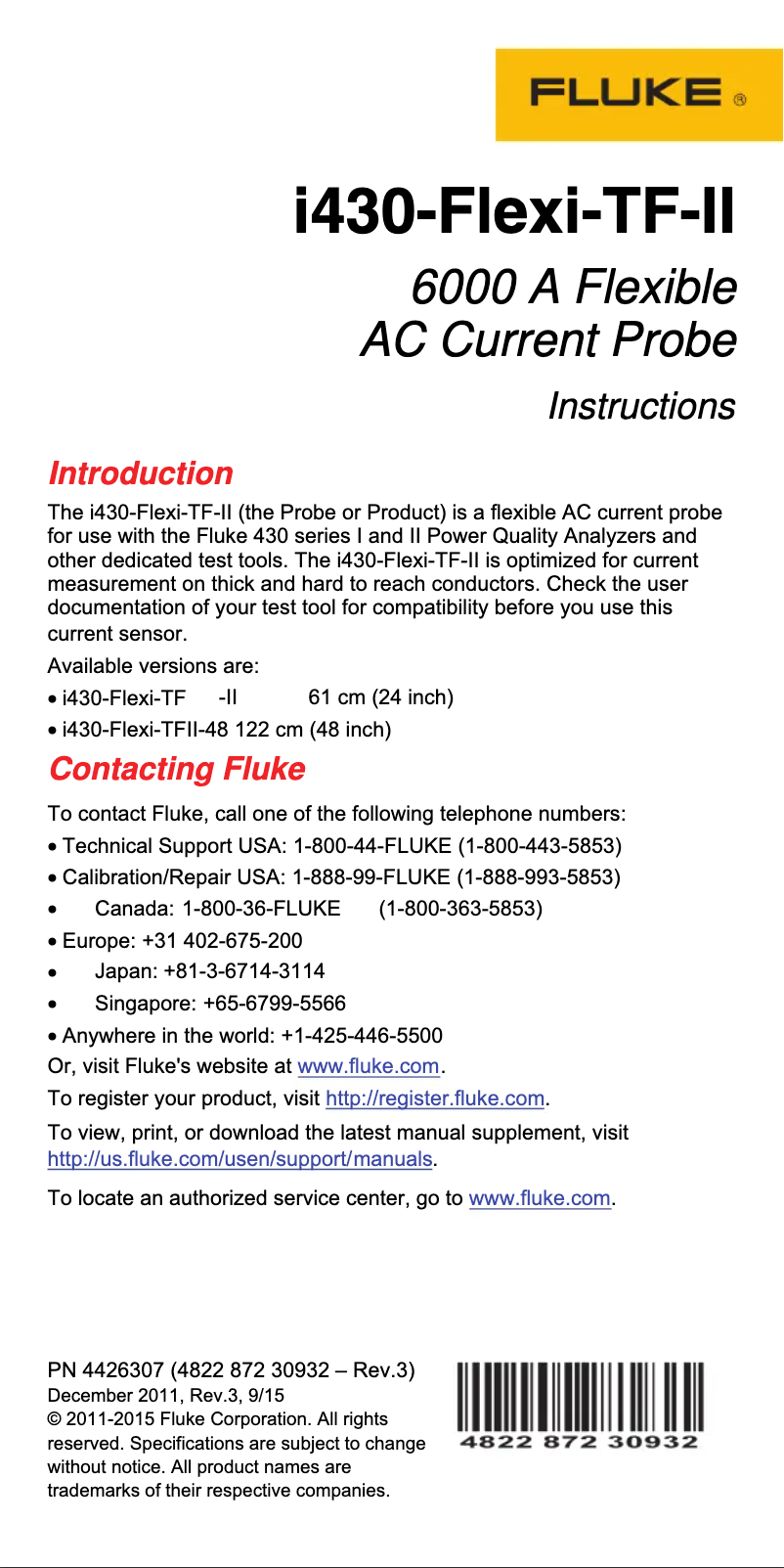 Page 1 de la notice Instructions / montage Fluke 437-II