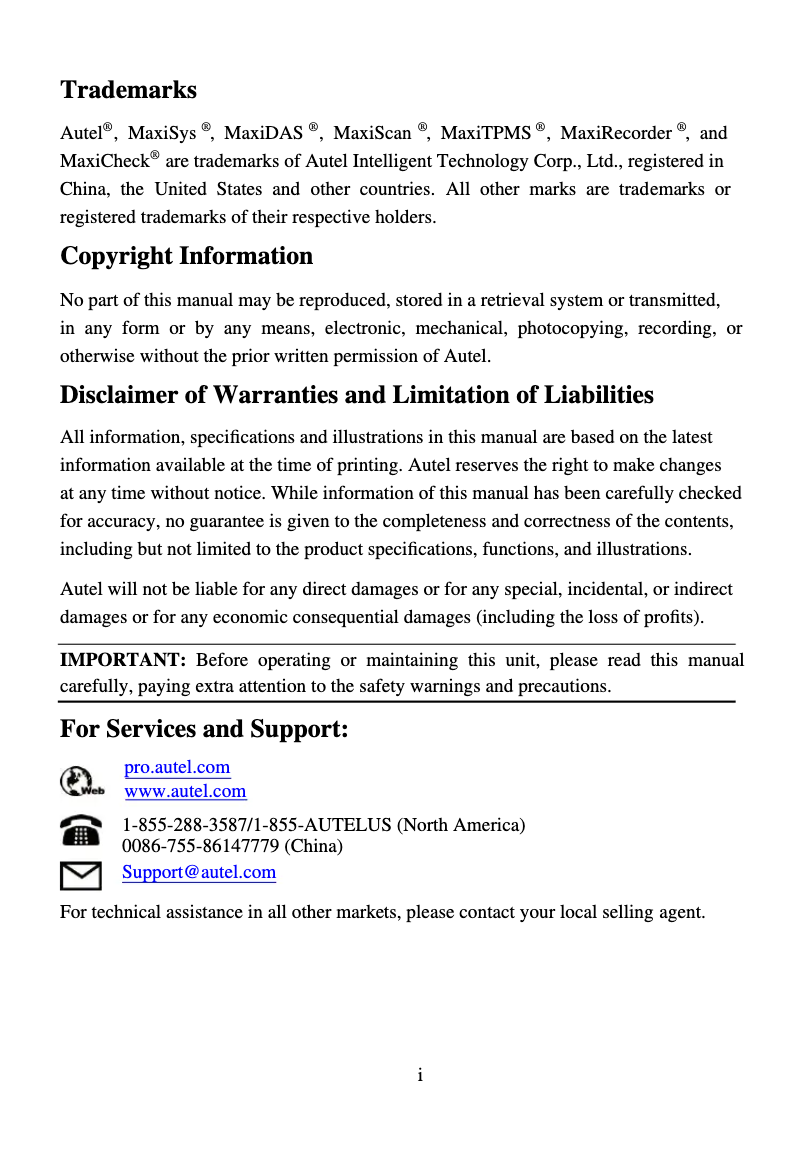 Page 1 de la notice Manuel utilisateur Autel MaxiCheck Pro