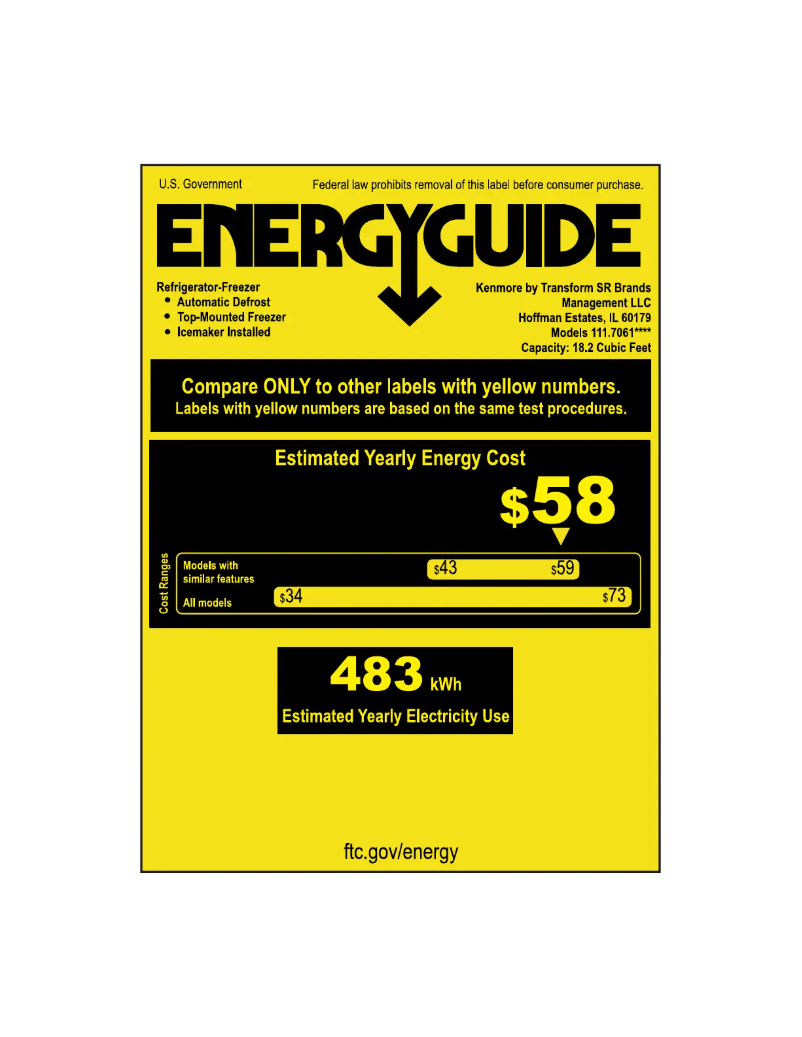 Page 1 de la notice Label énergétique Kenmore 60719