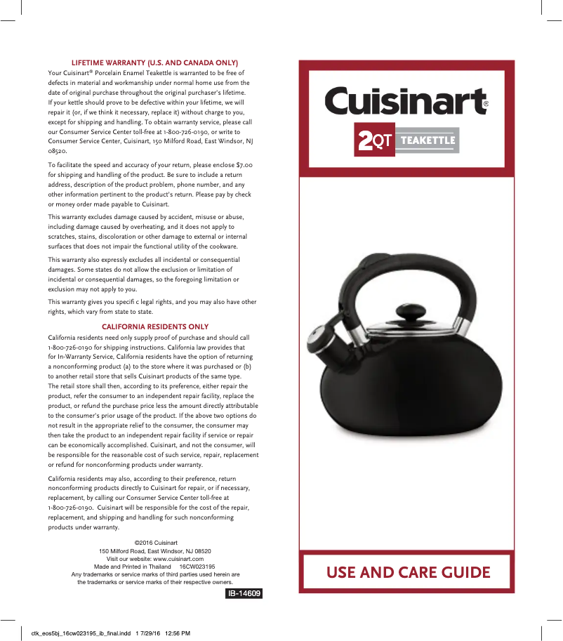 Page n°1 - Manuel utilisateur Cuisinart 2QT CTK-EOS1