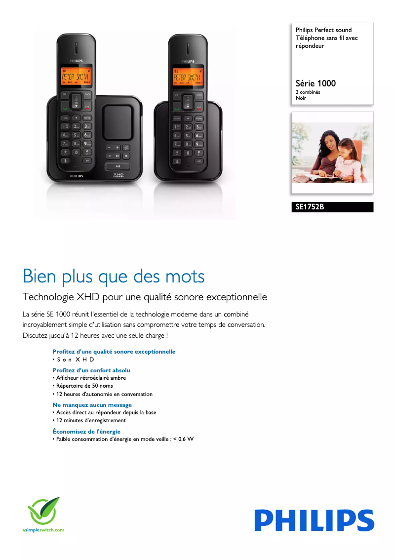 Página 1 del manual Ficha técnica Philips Perfect sound SE1752B