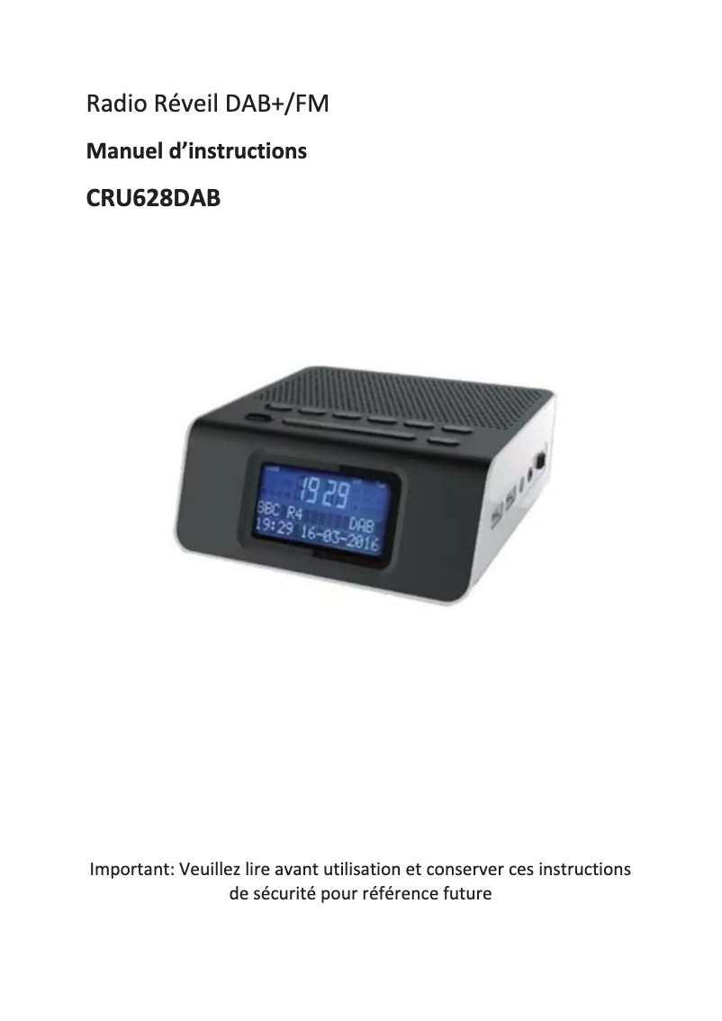Page 1 de la notice Manuel utilisateur Salora CRU628DAB