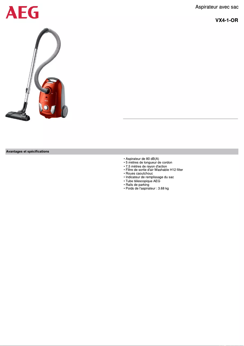 Image de la première page du manuel de l'appareil VX4