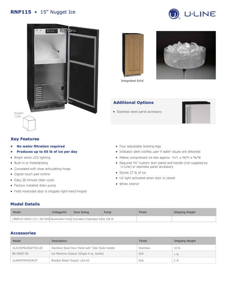 Page n°1 - Fiche technique U-Line URNP115-IS01A