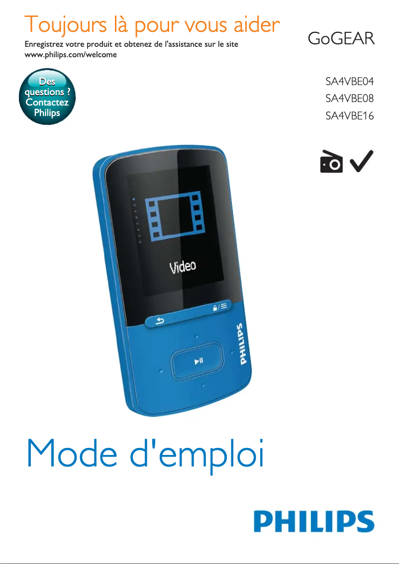 Image de la première page du manuel de l'appareil GoGear SA4VBE08PF