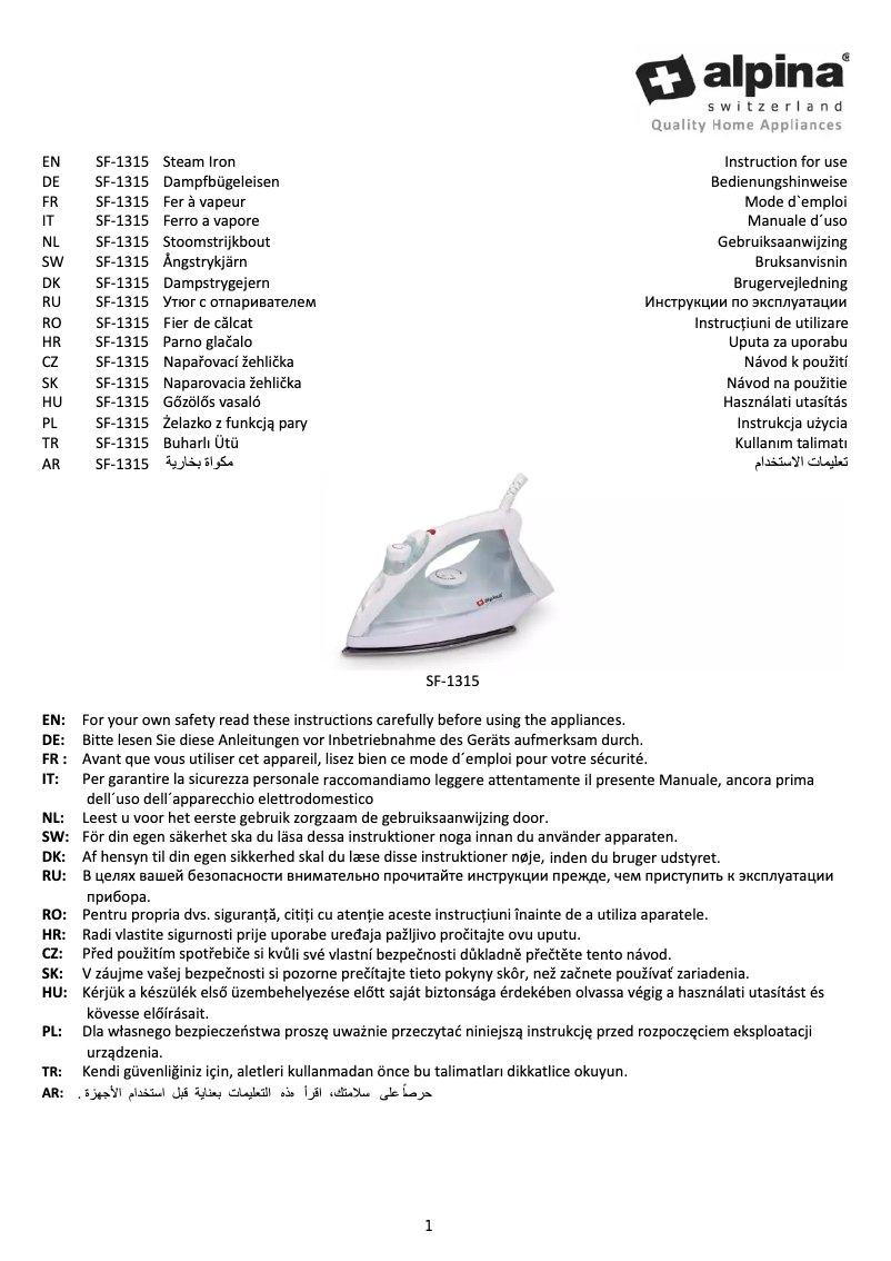 Page n°1 - Manuel utilisateur Alpina SF-1315
