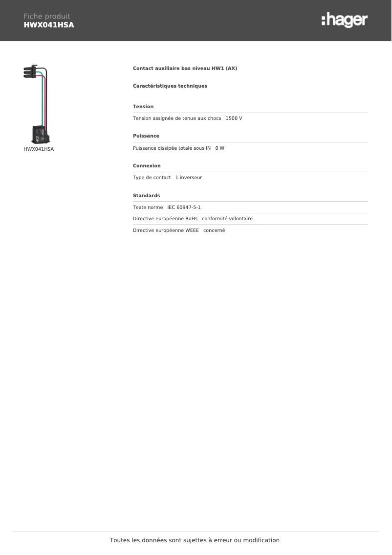 Image de la première page du manuel de l'appareil HWX041HSA