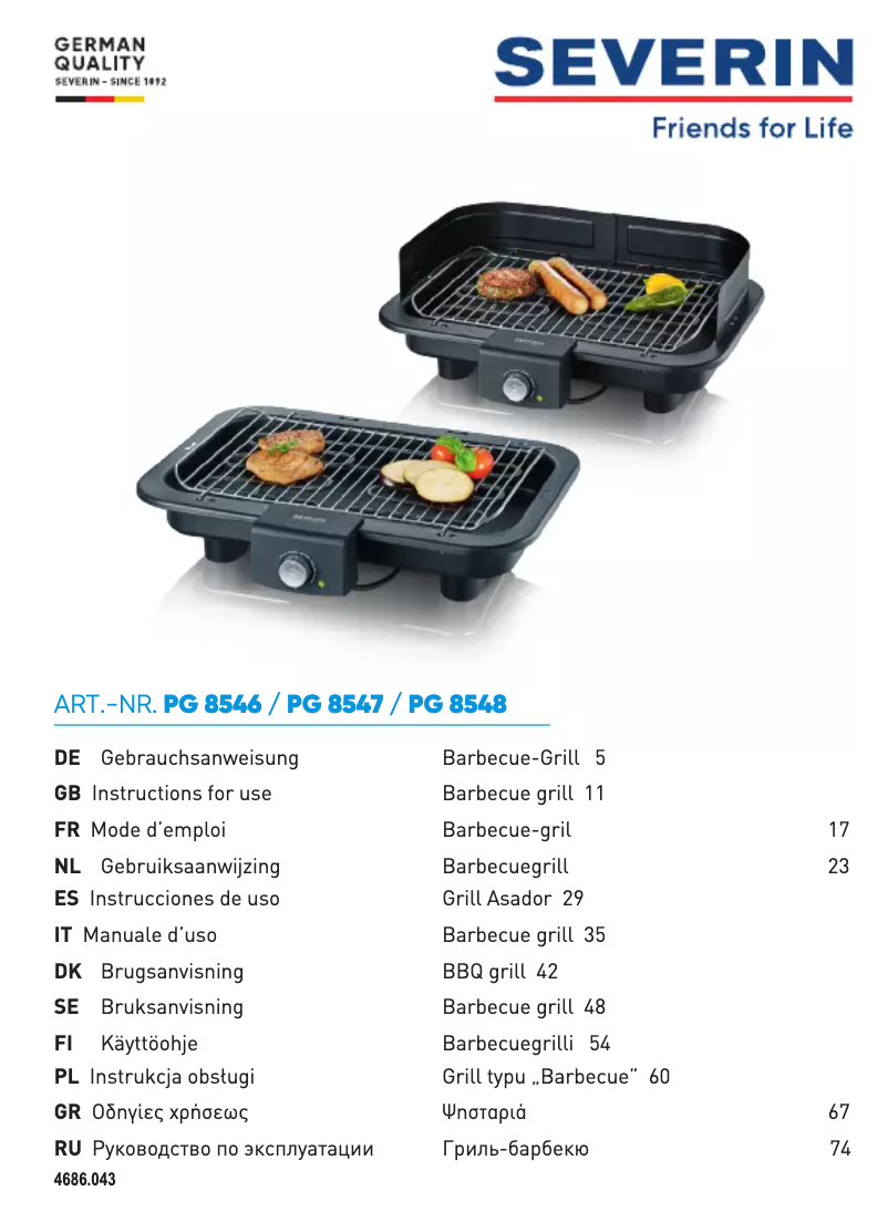 Page 1 de la notice Manuel utilisateur Severin PG 8547
