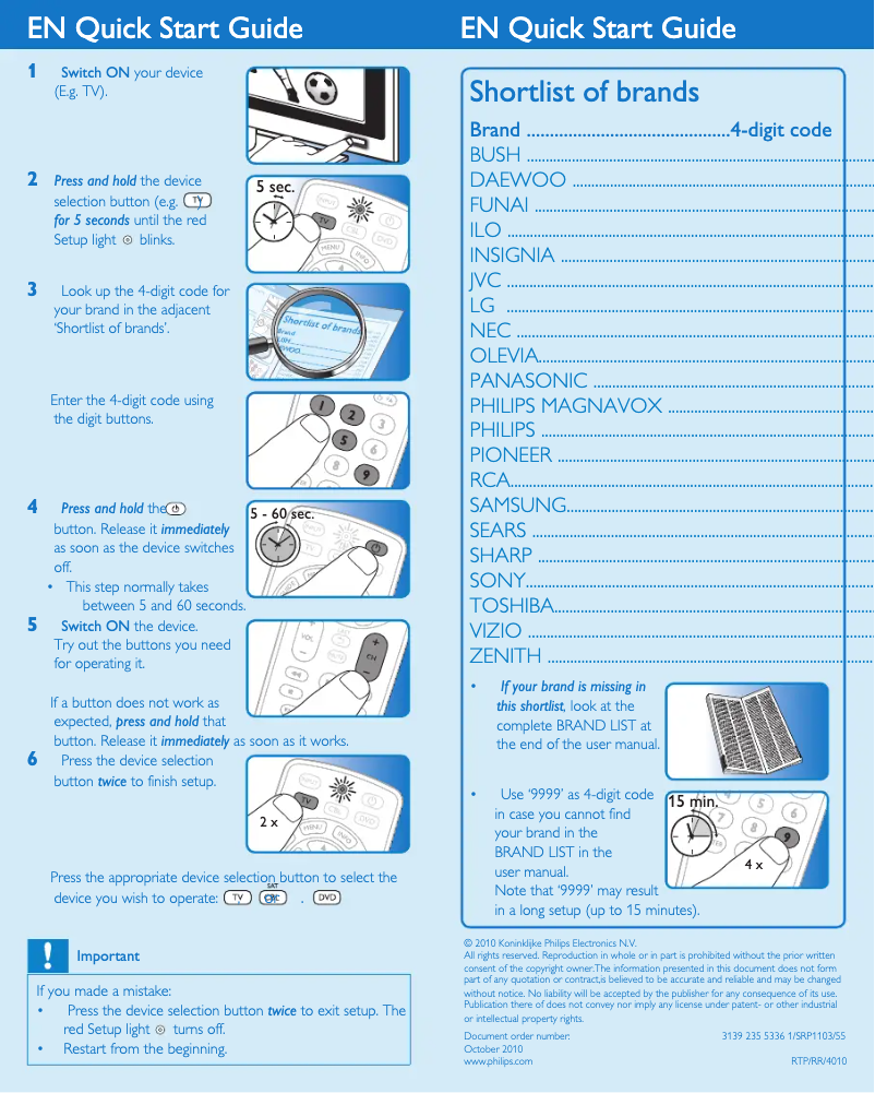 Page n°1 - Guide de démarrage rapide Philips SRP1103