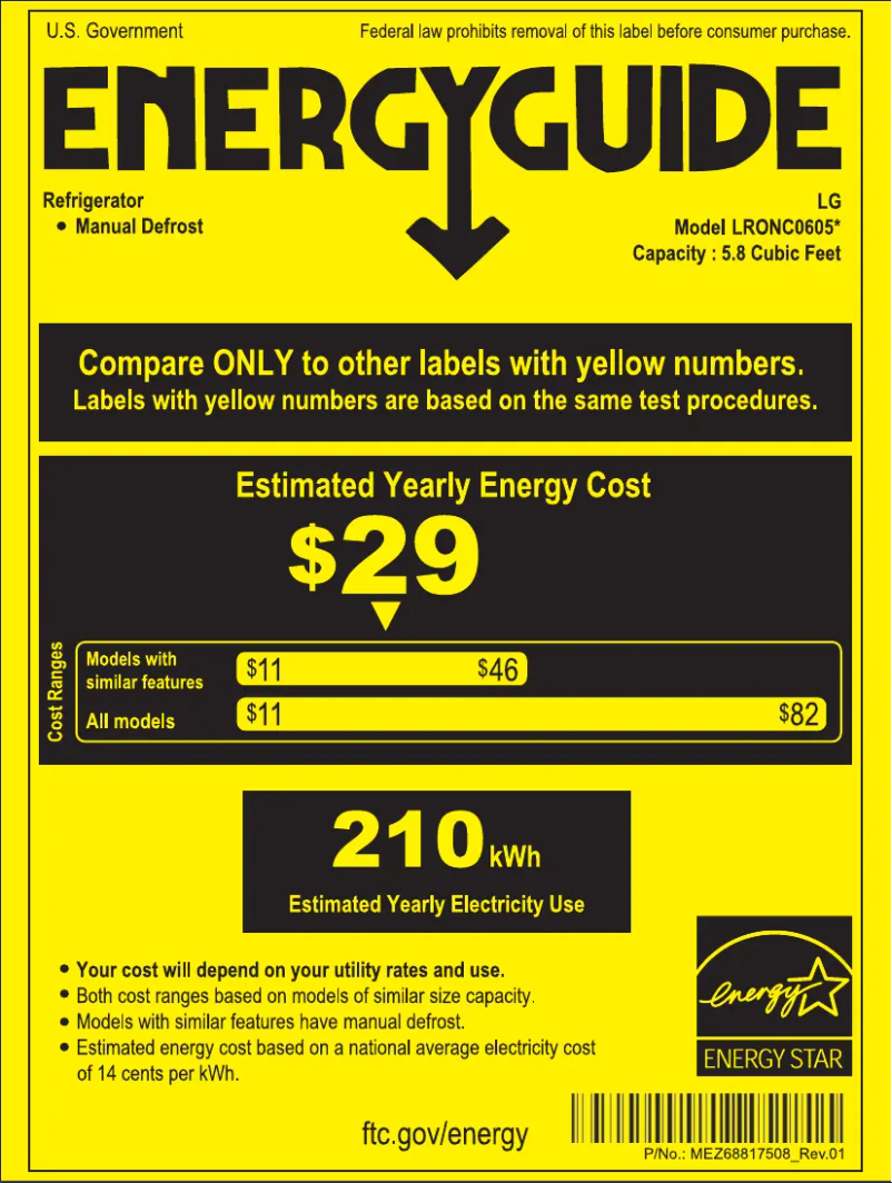 Page 1 de la notice Label énergétique LG LRONC0605V