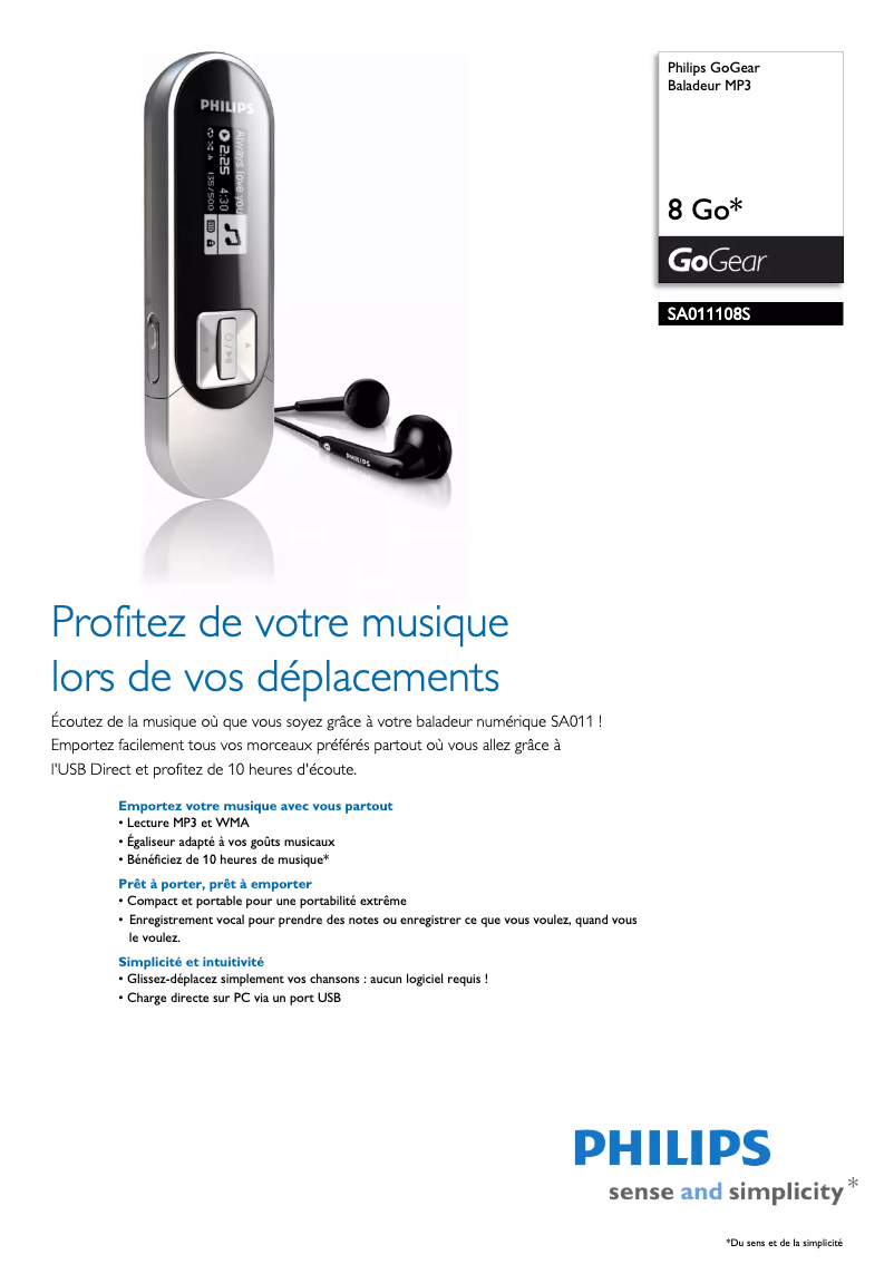 First page image of the manual for GoGear SA011108S