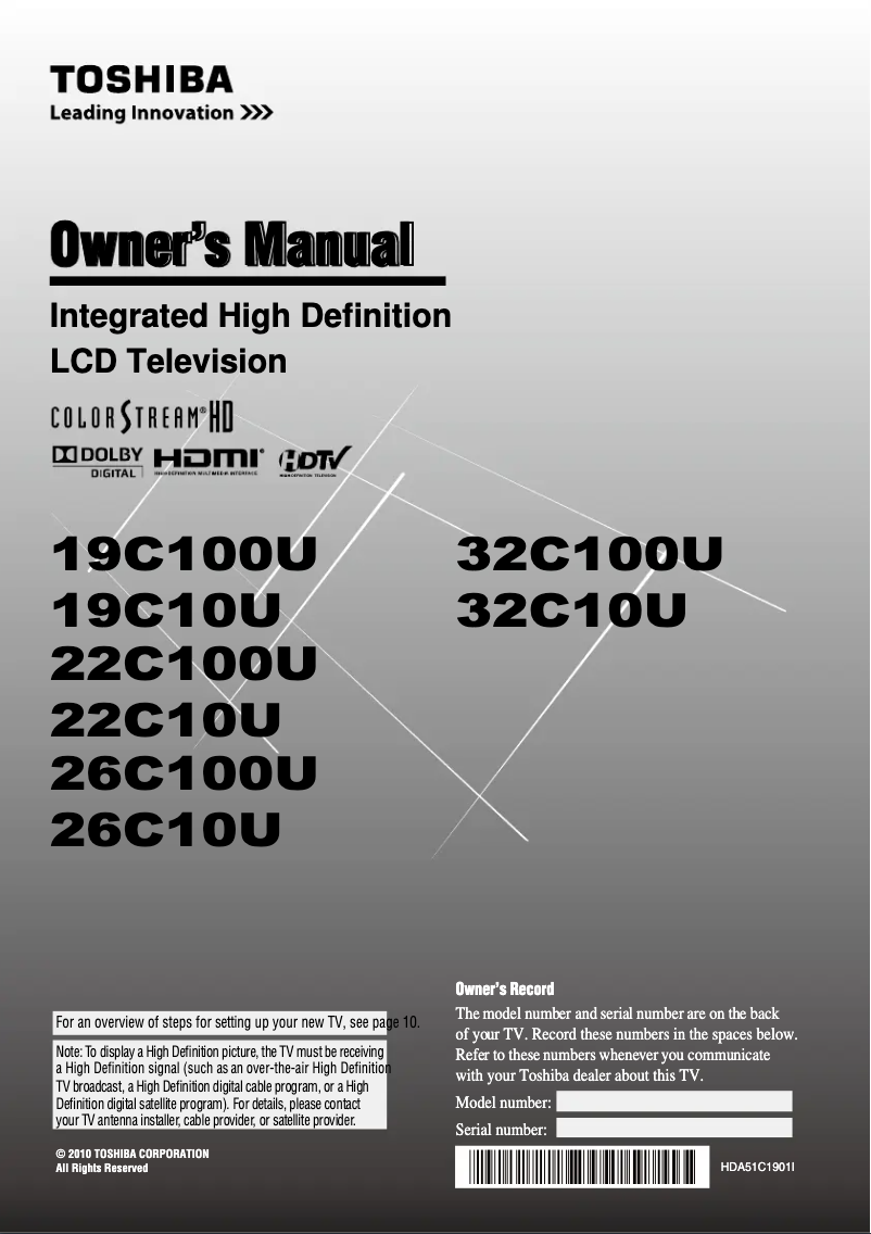 Image de la première page du manuel de l'appareil Regza 32C100U