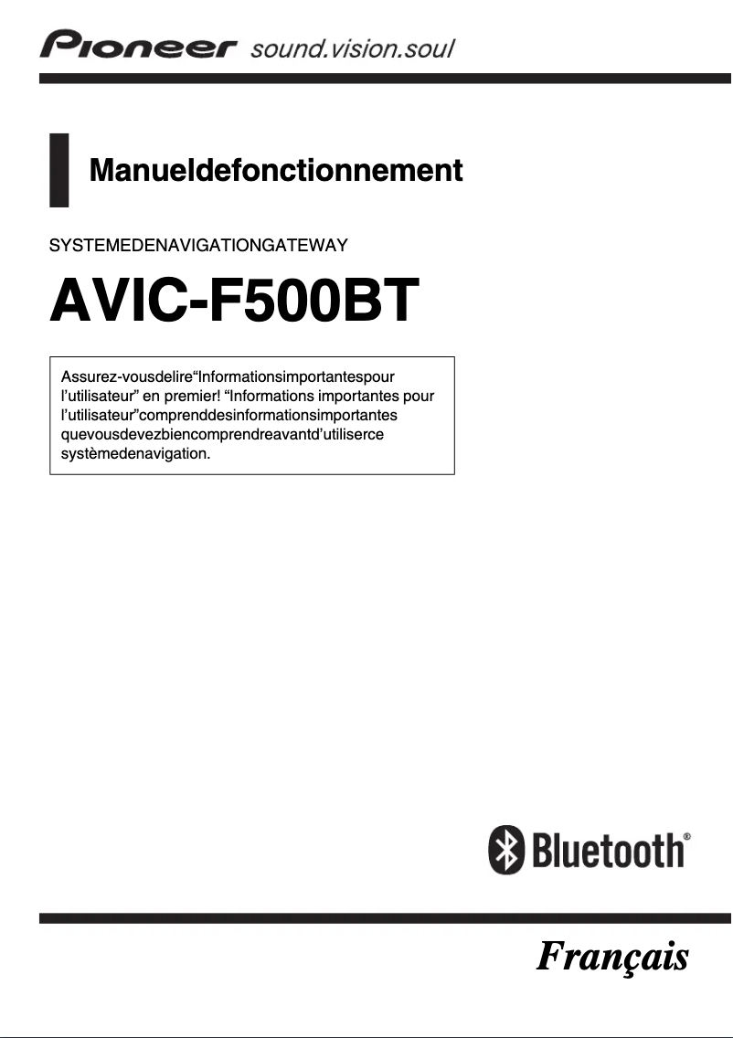 Page 1 de la notice Manuel utilisateur Pioneer AVIC-F500BT