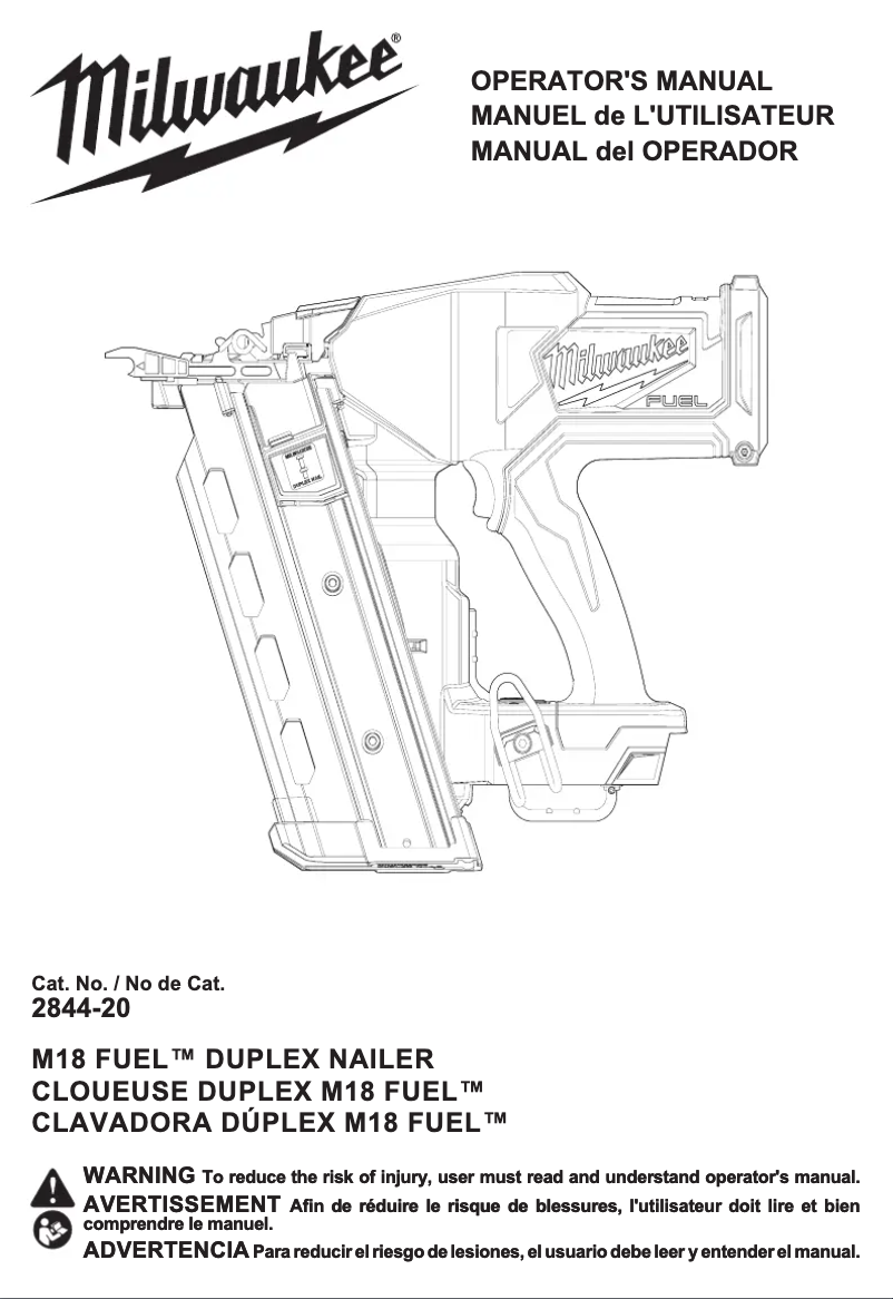 Page 1 de la notice Manuel utilisateur Milwaukee M18 Fuel 2844-21