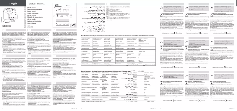 Page 1 de la notice Manuel utilisateur Hager TGA200