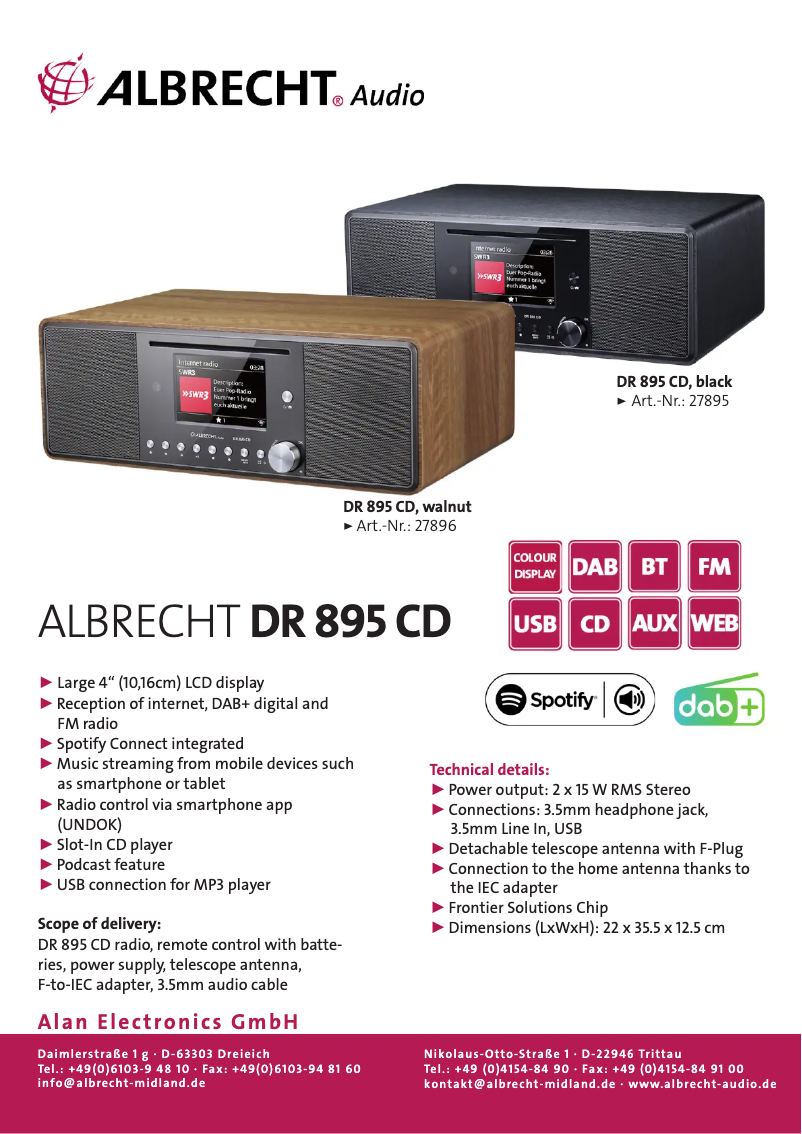 Page 1 de la notice Fiche technique Albrecht DR 895 CD