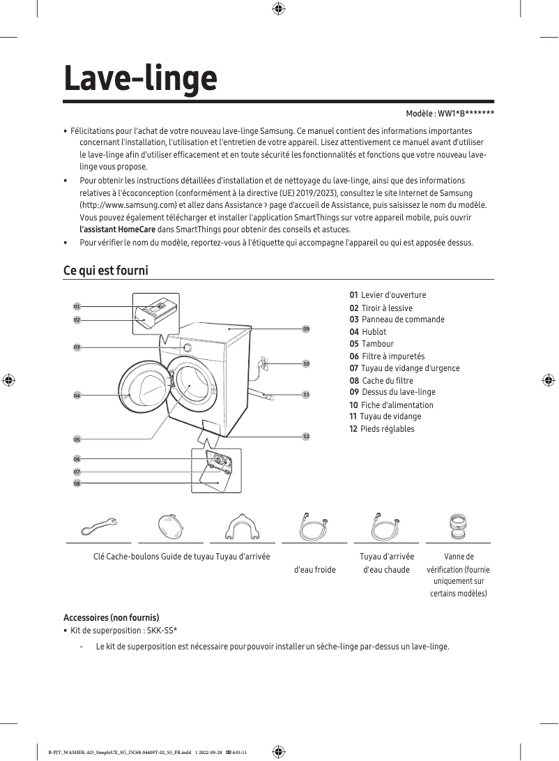 Image de la première page du manuel de l'appareil WW11BB534DTW