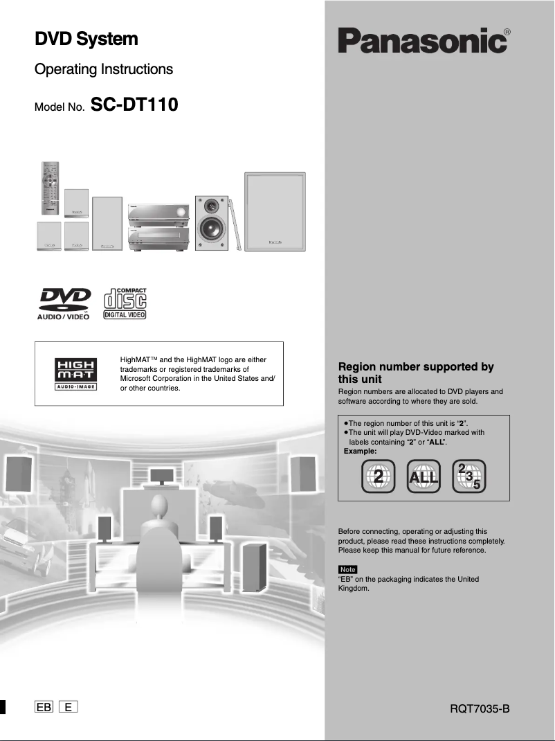 Page 1 de la notice Manuel utilisateur Panasonic SC-DT110
