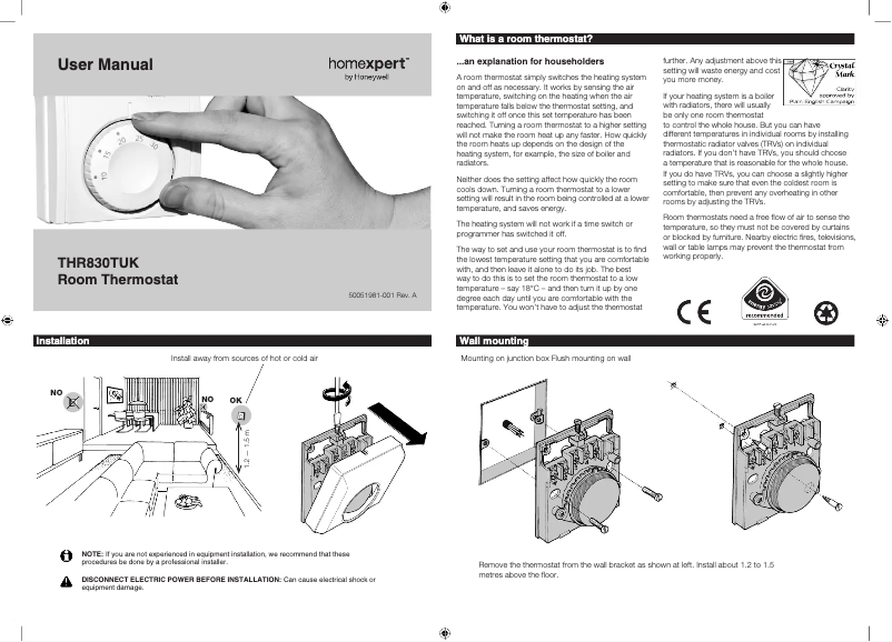 Image de la première page du manuel de l'appareil Homexpert THR830TUK