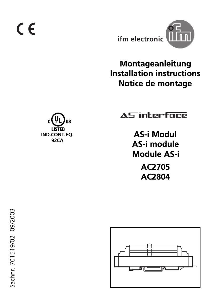Page 1 de la notice Manuel utilisateur IFM AC2705