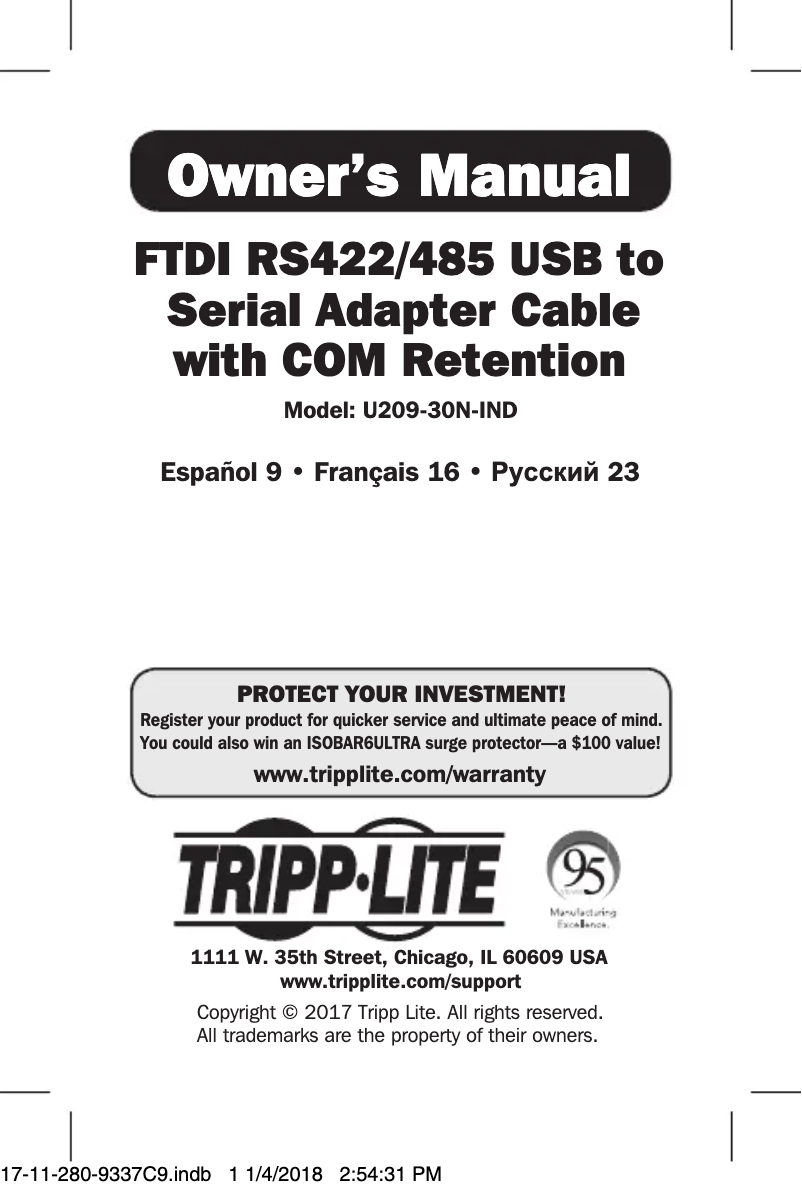 Page n°1 - Manuel utilisateur Tripp Lite U209-30N-IND