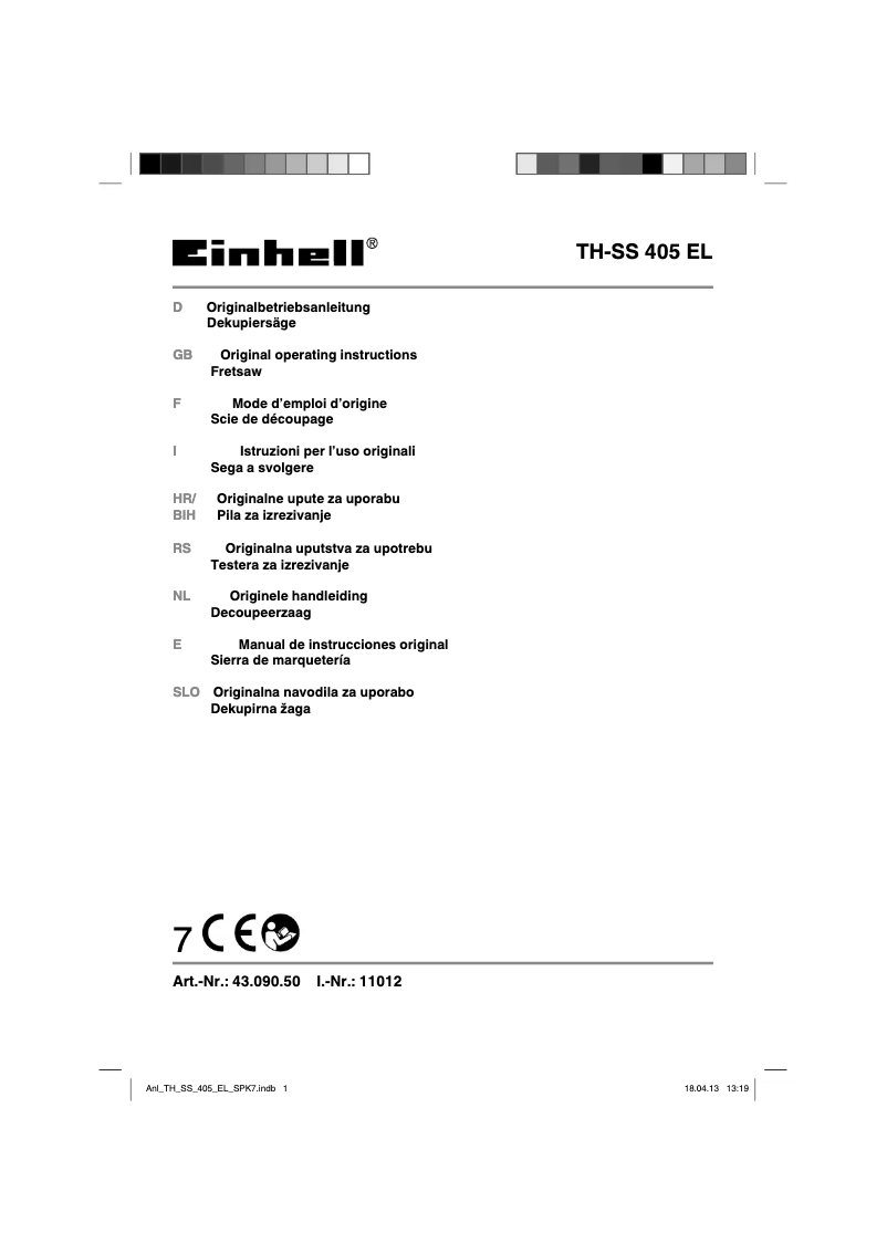 Page n°1 - Manuel utilisateur Einhell TH-SS 405 EL