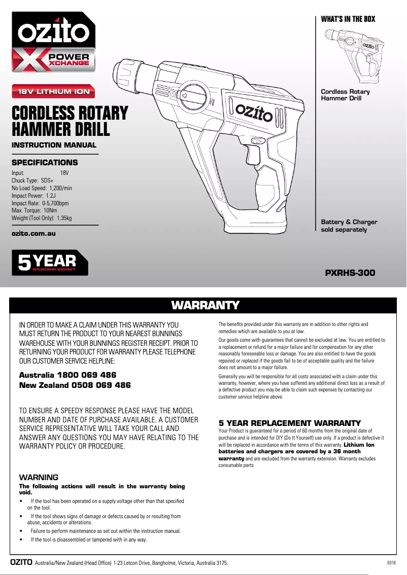 Página 1 del manual Manual de usuario Ozito PXRHK-200