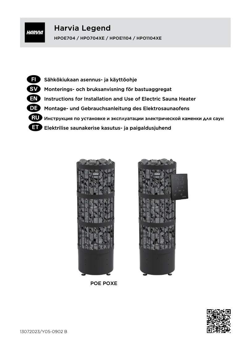 Página 1 del manual Manual de usuario Harvia Legend PO110E HPOE1104