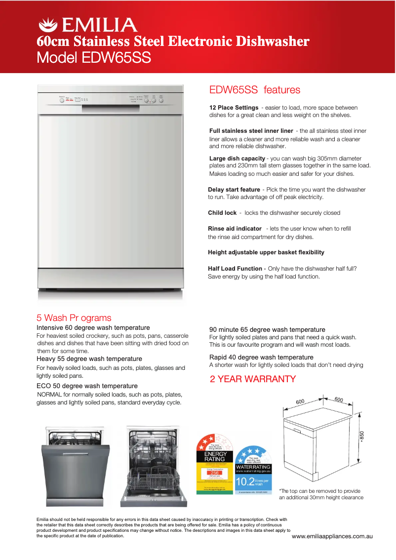 Image de la première page du manuel de l'appareil EDW65SS